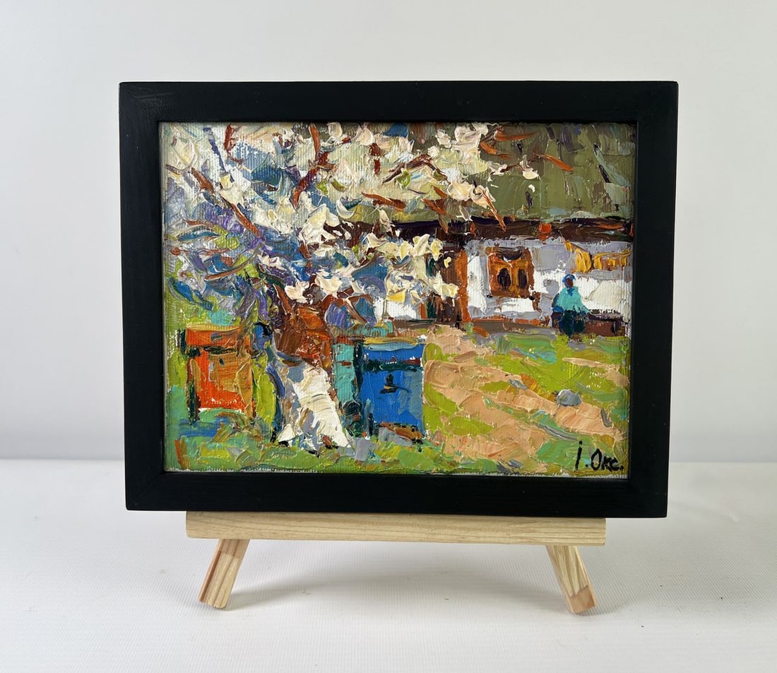 Oil painting Old apple tree Oksana Kalenyuk: NoAAA5205The oil painting on Canvas titled "Old Apple Tree" presents a rich and intimate view of rural life, brought to life through expressive brushwork and vibrant color. The scene revolves around