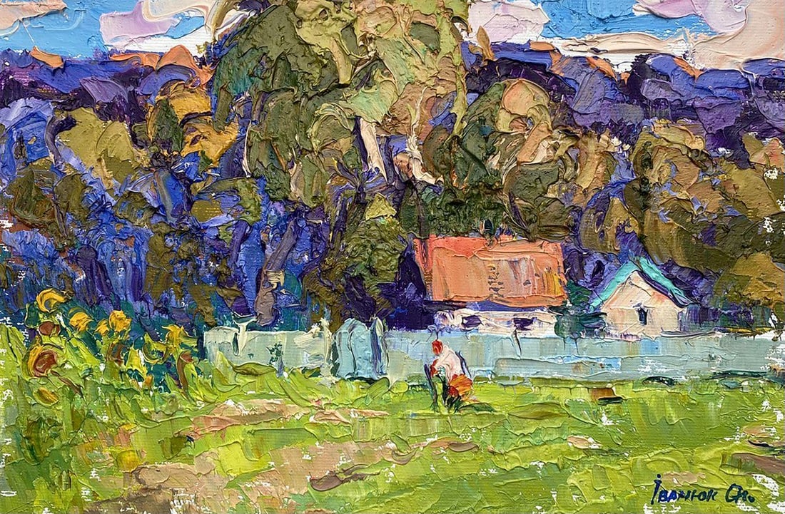 Oil painting Morning Kalenyuk Alex: NoKalen 1173"Morning" is a vibrant oil painting that effortlessly encapsulates the essence of a fresh, new day in a bucolic setting. The artist's mastery of the impasto technique is evident in the thi