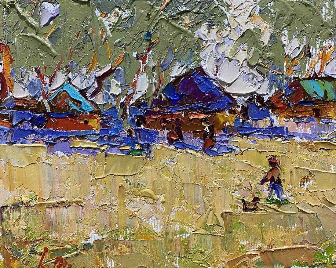 Oil painting Lane Alex Kalenyuk: NoKalen 1215The painting, titled "Lane" features an abstract image made using the impasto technique, where paint is applied in thick layers to create obvious texture and dimension. This style of paint