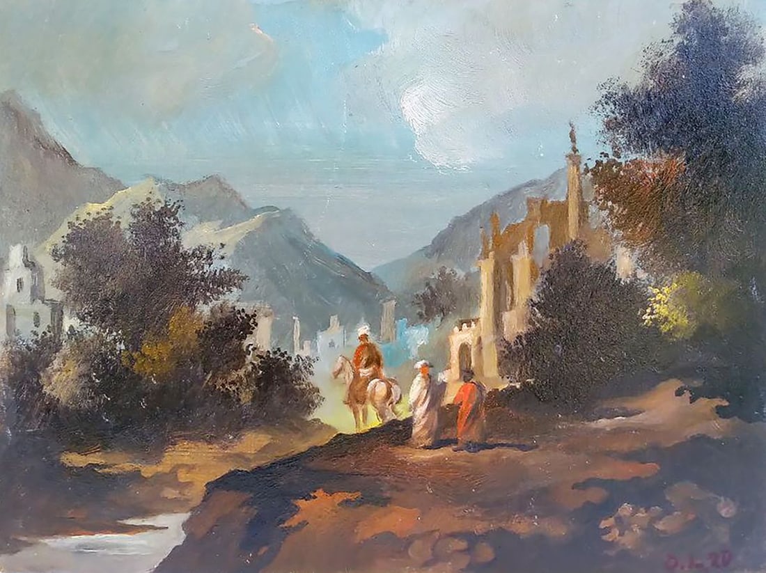 Oil painting Arabic evening Alexander Arkadievich Litvinov: No1174 *** ABOUT THIS PAINTING *** * TITLE: "Arabic evening" * ARTISTS: Alexander Arkadievich Litvinov * SIZE: 23.5x17.3 cm/'9.25x6.81 inches' * MEDIUM: oil, cardboard * HAND PAINTED: Original