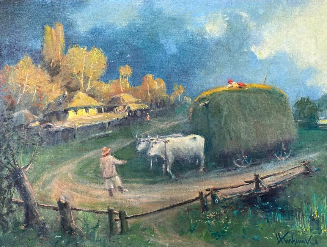 Oil painting From the haystack Nestor Mitrofanovich Kizenko: No1579 *** ABOUT THIS PAINTING *** * TITLE: "From the haystack" * ARTISTS: Nestor Mitrofanovich Kizenko * SIZE: 80x60 cm/'31.49x23.62 inches' * MEDIUM: oil, canvas * HAND PAINTED: Original painting