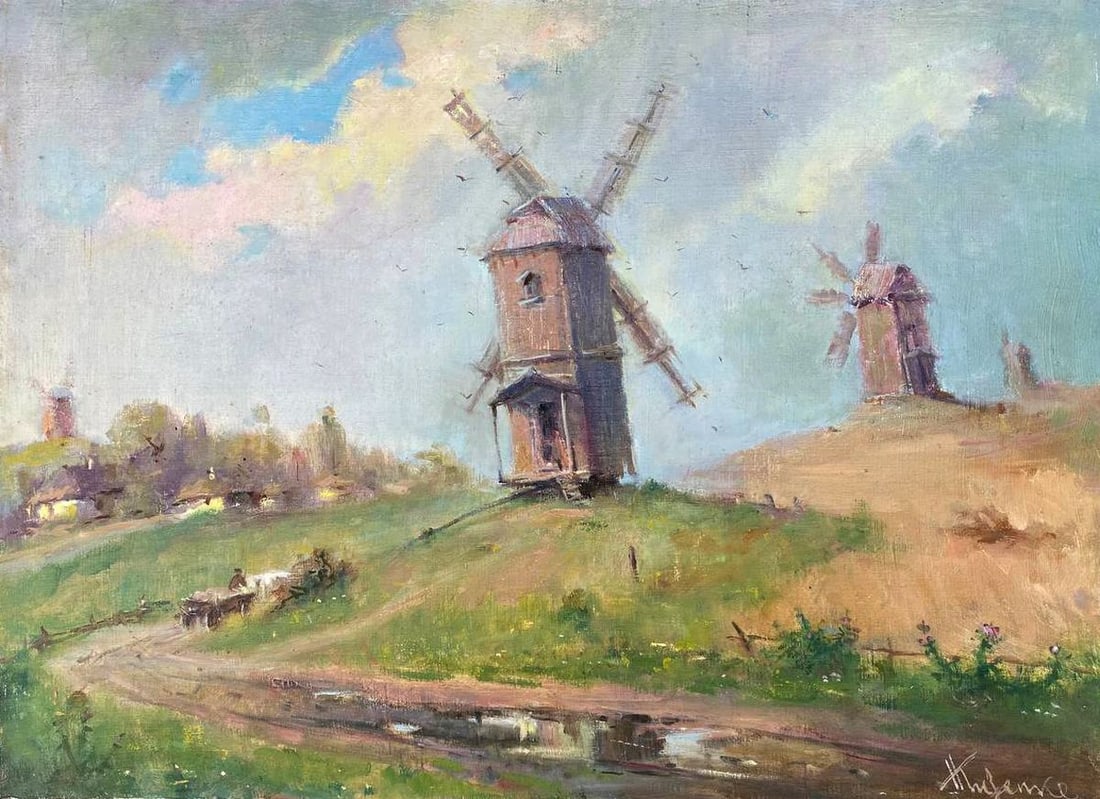 Oil painting Mills Nestor Mitrofanovich Kizenko: No1580 *** ABOUT THIS PAINTING *** * TITLE: "Mills" * ARTISTS: Nestor Mitrofanovich Kizenko * SIZE: 83x61 cm/'32.67x24.01 inches' * MEDIUM: oil, canvas * HAND PAINTED: Original painting from our