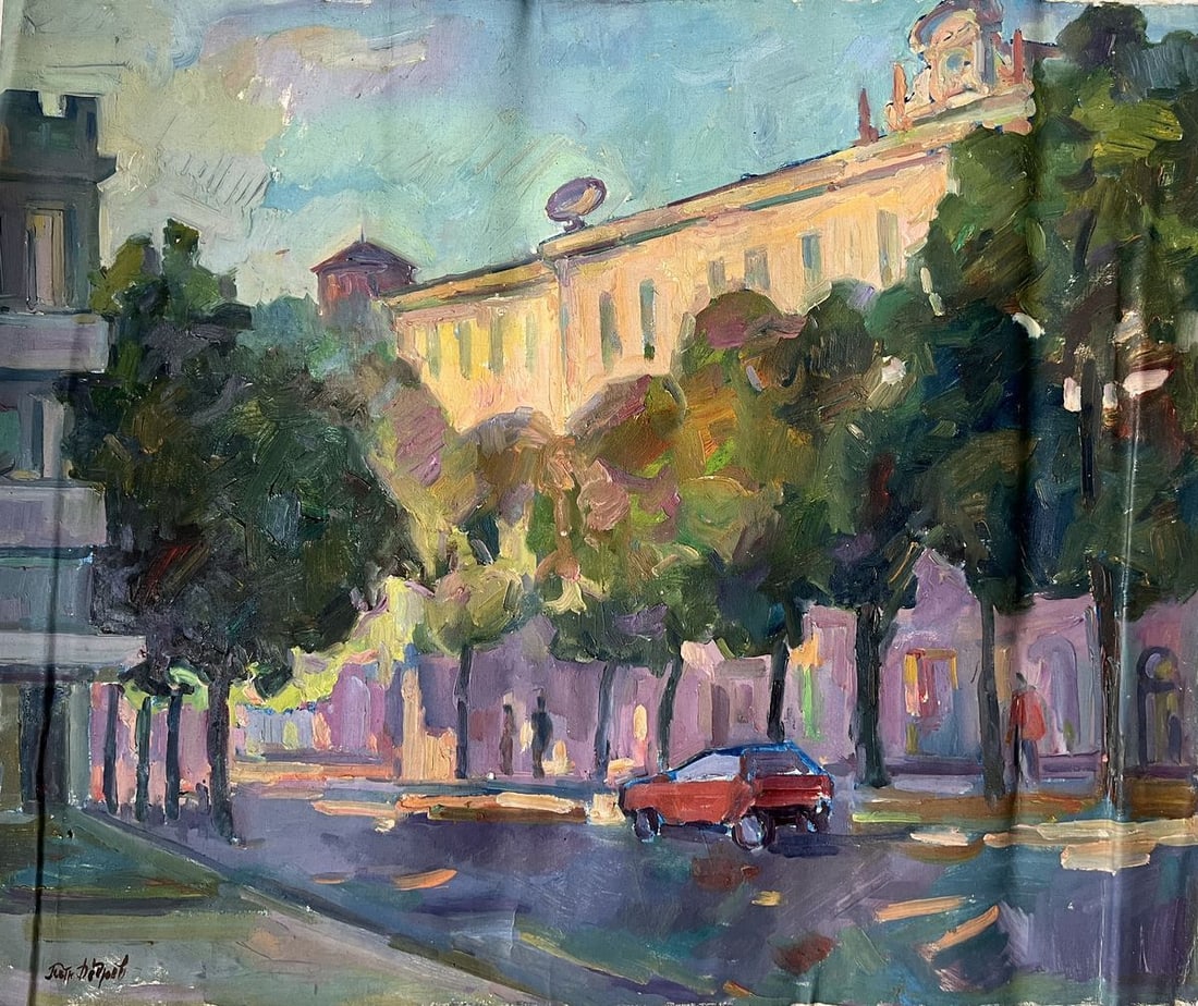 Oil painting Morning in the city Peter Tovpev: NoDobr 795 *** ABOUT THIS PAINTING *** * TITLE: "Morning in the city" * ARTISTS: Peter Tovpev * SIZE: 65x80 cm/'25.59x31.49 inches' * MEDIUM: oil, canvas * HAND PAINTED: Original painting from our col