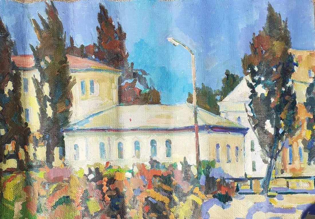 Oil painting White houses Peter Tovpev: NoDobr 800 *** ABOUT THIS PAINTING *** * TITLE: "white houses" * ARTISTS: Peter Tovpev * SIZE: 60x90 cm/'23.62x35.43 inches' * MEDIUM: oil, canvas * HAND PAINTED: Original painting from our