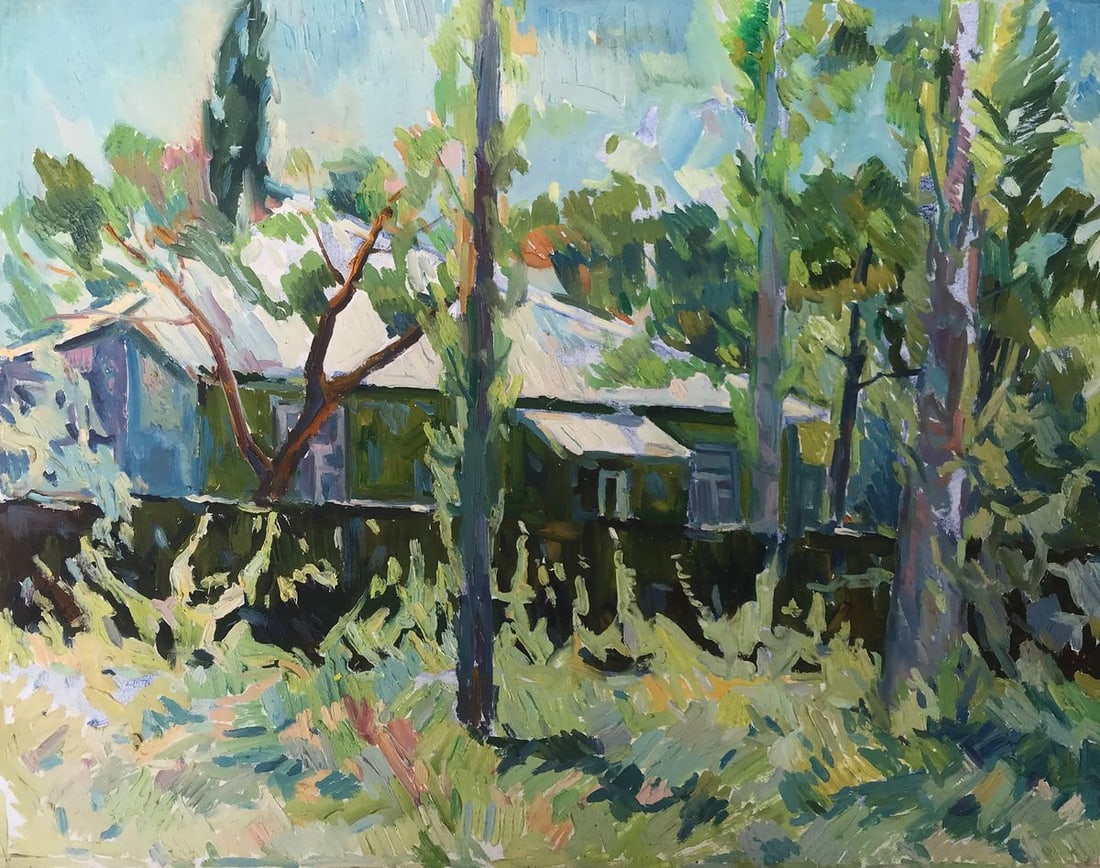 Oil painting House in the forest Peter Tovpev: NoAAA2228 Looking for a beautiful and unique oil painting to add to your art collection? "House in the Forest" is the perfect choice! This stunning piece features a summer forest scene, with a lovely 