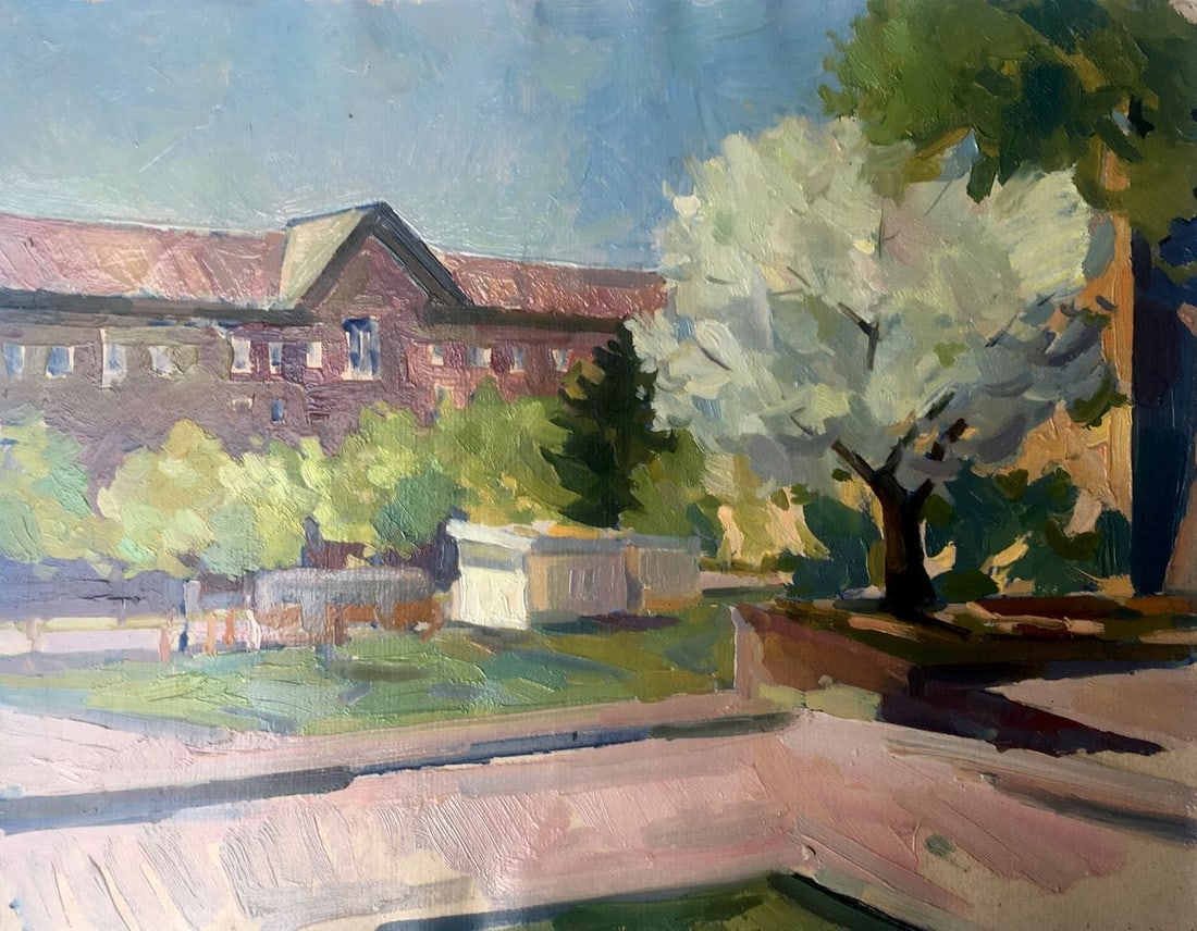 Oil painting City center Peter Tovpev: NoAAA2469 *** ABOUT THIS PAINTING *** * TITLE: "City center" * ARTISTS: Peter Tovpev * SIZE: 46.5x36.4 cm/'18.30x14.33 inches' * MEDIUM: oil, cardboard * HAND PAINTED: Original painting from our colle