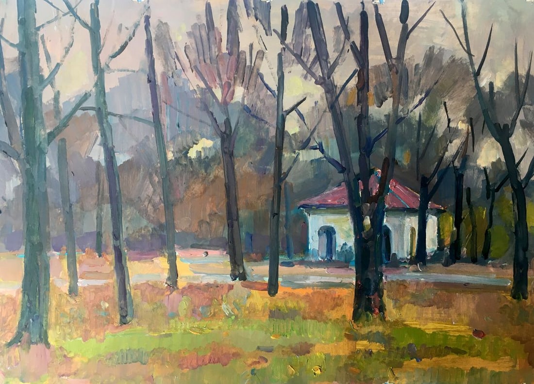 Oil painting City Park Peter Tovpev: NoAAA2475 *** ABOUT THIS PAINTING *** * TITLE: "City Park" * ARTISTS: Peter Tovpev * SIZE: 49x35 cm/'19.29x13.77 inches' * MEDIUM: oil, cardboard * HAND PAINTED: Original painting from our collection