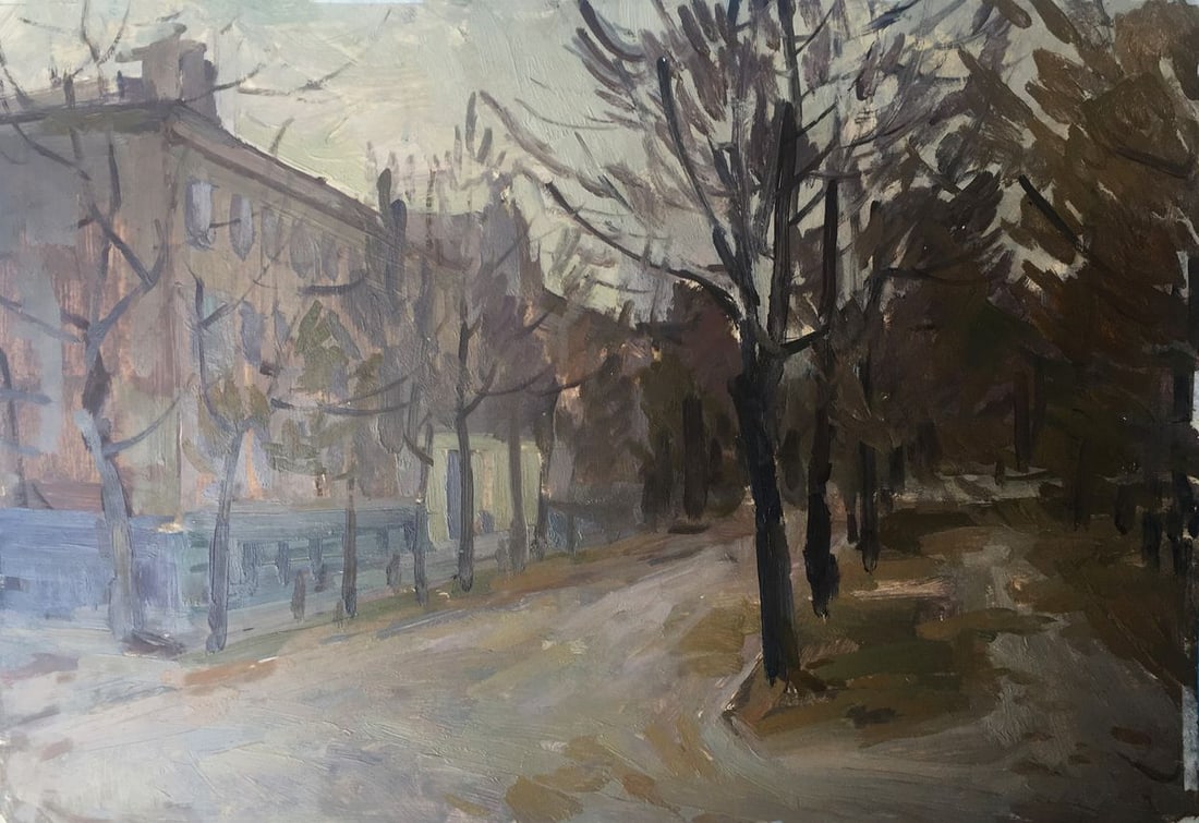 Oil painting Urban landscape Peter Tovpev: NoAAA2476 *** ABOUT THIS PAINTING *** * TITLE: "Urban landscape" * ARTISTS: Peter Tovpev * SIZE: 43x30 cm/'16.92x11.81 inches' * MEDIUM: oil, cardboard * HAND PAINTED: Original painting from our colle