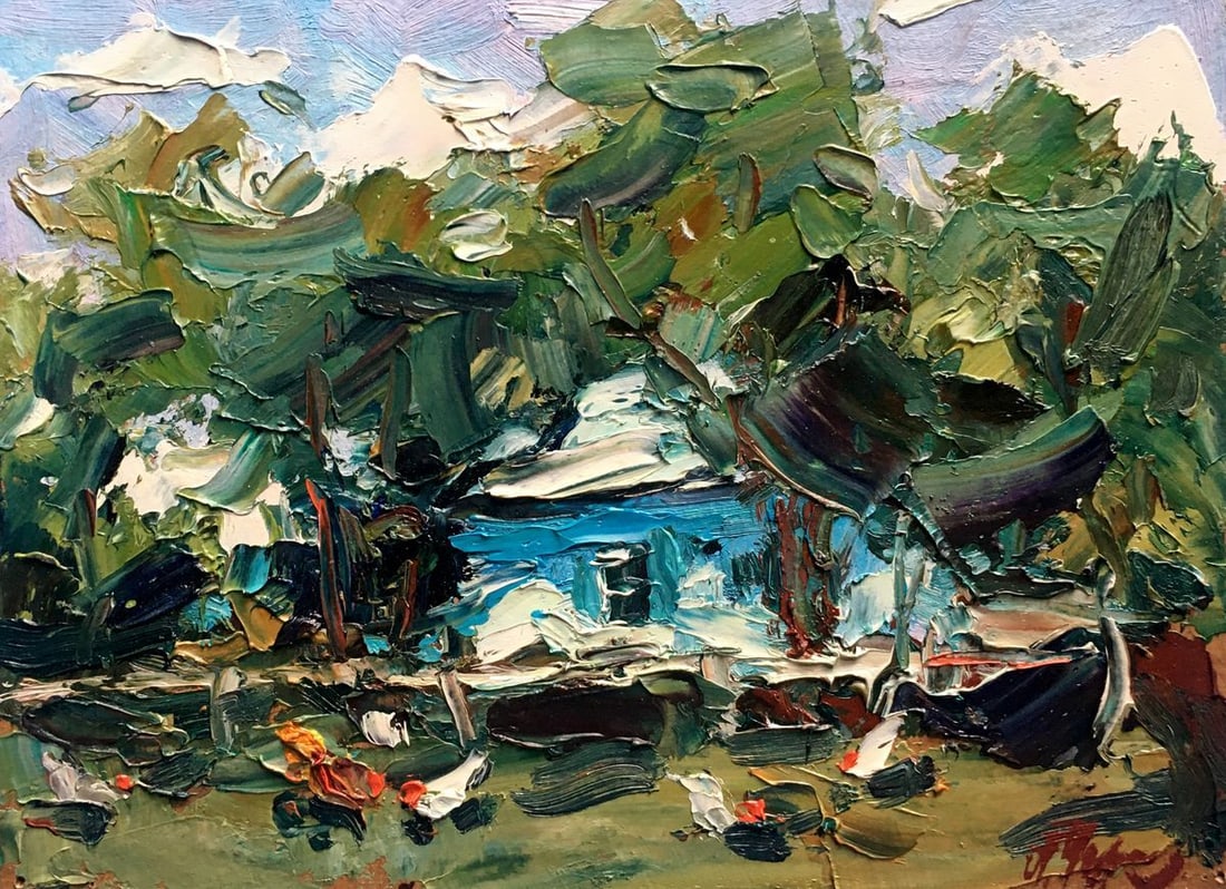 Oil painting Near the house Alexander Nikolaevich Cherednichenko: NoAAA2510 *** ABOUT THIS PAINTING *** * TITLE: "Near the house" * ARTISTS: Alexander Nikolaevich Cherednichenko * SIZE: 18x24 cm/'7.08x9.44 inches' * MEDIUM: oil, cardboard * HAND PAINTED: Original pa