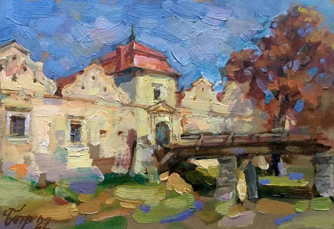 Oil painting Svirzh castle Batrakov Vladimir Grigorievich: NoAAA2555 *** ABOUT THIS PAINTING *** * TITLE: "Svirzh castle" * ARTISTS: Batrakov Vladimir Grigorievich * SIZE: 22x15.5 cm/'8.66x6.10 inches' * MEDIUM: oil, cardboard * HAND PAINTED: Original