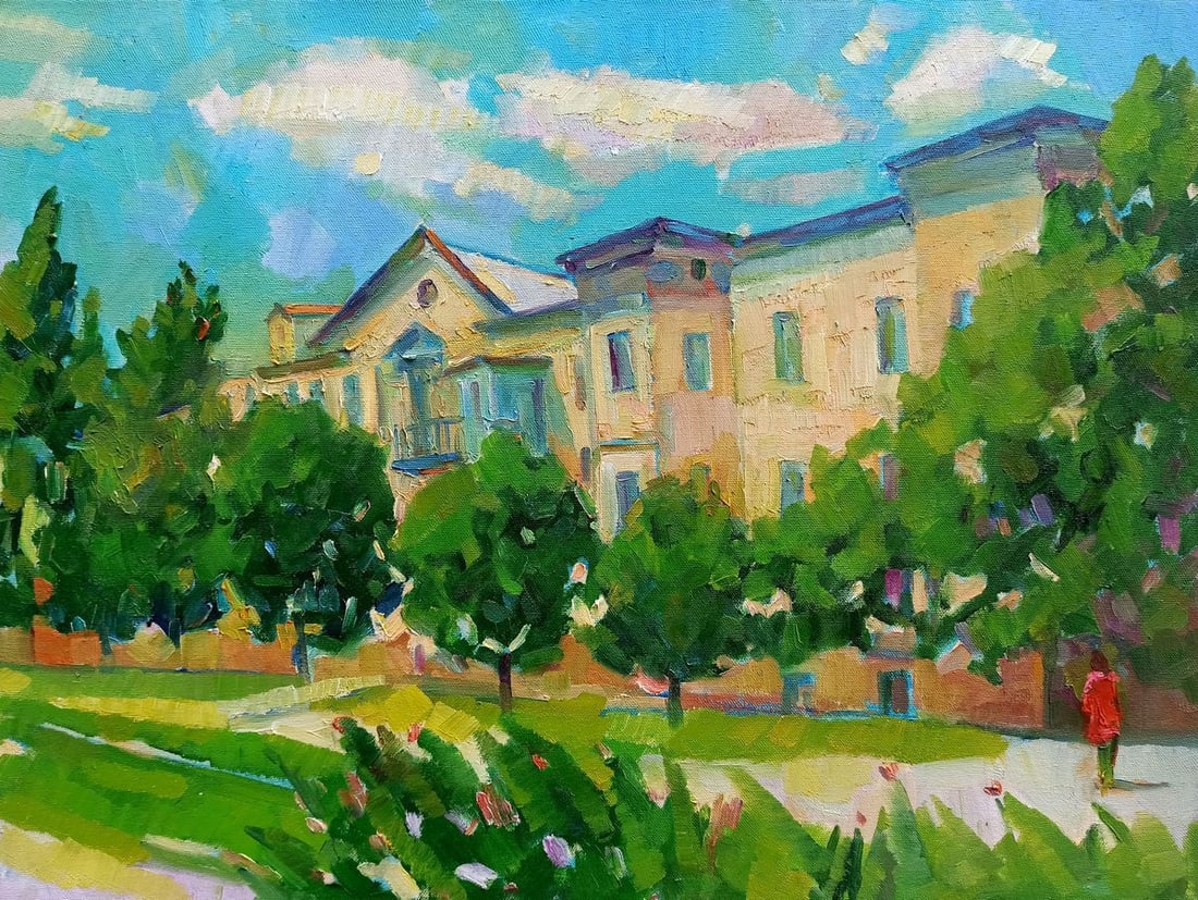 Oil painting City boulevard Peter Tovpev: NoDobr 170 *** ABOUT THIS PAINTING *** * TITLE: "City boulevard" * ARTISTS: Peter Tovpev * SIZE: 60x80 cm/'23.62x31.49 inches' * MEDIUM: oil, canvas * HAND PAINTED: Original painting from our