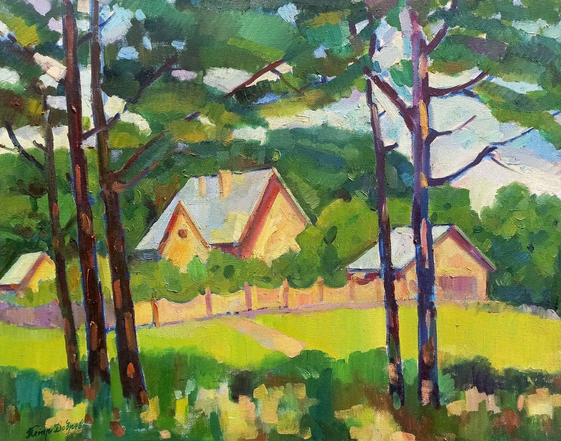 Oil painting Country houses Peter Tovpev: NoDobr 215 *** ABOUT THIS PAINTING *** * TITLE: "Country houses" * ARTISTS: Peter Tovpev * SIZE: 65x80 cm/'25.59x31.49 inches' * MEDIUM: oil, canvas * HAND PAINTED: Original painting from our