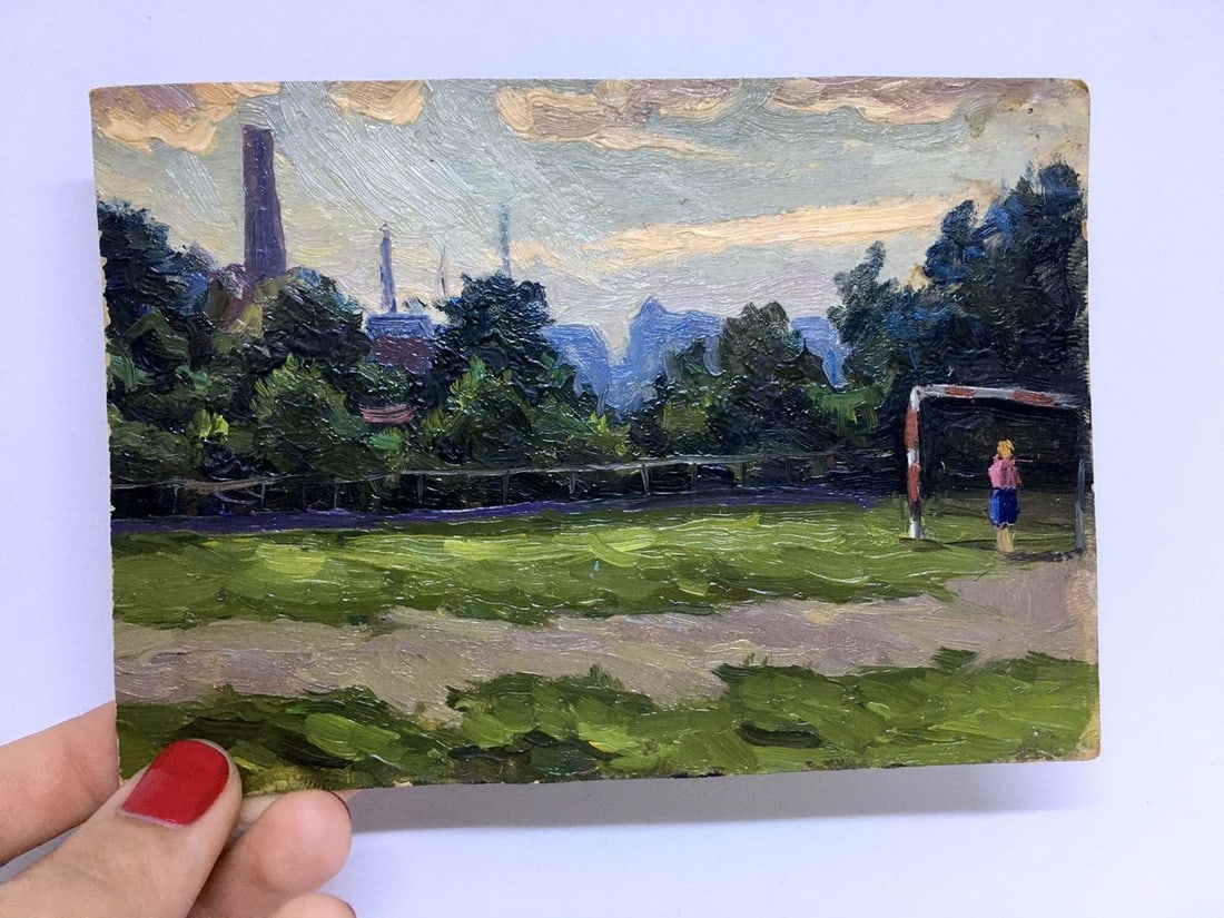 Oil painting On the site Popov I. A.: NoVerns 949 *** ABOUT THIS PAINTING *** * TITLE: "On the site" * ARTISTS: Popov I. A. * SIZE: 14.5x11 cm/'5.70x4.33 inches' * MEDIUM: oil, cardboard * HAND PAINTED: Original painting from our collecti