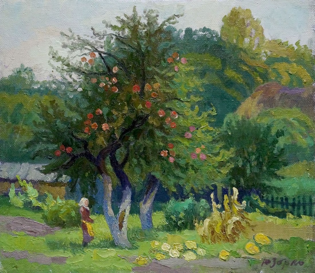 Oil painting Old apple tree Zorko Yuri Valentinovich: NoVerns 978 *** ABOUT THIS PAINTING *** * TITLE: "Old apple tree" * ARTISTS: Zorko Yuri Valentinovich * SIZE: 55x57 cm/'21.65x22.44 inches' * MEDIUM: oil, canvas * HAND PAINTED: Original painting