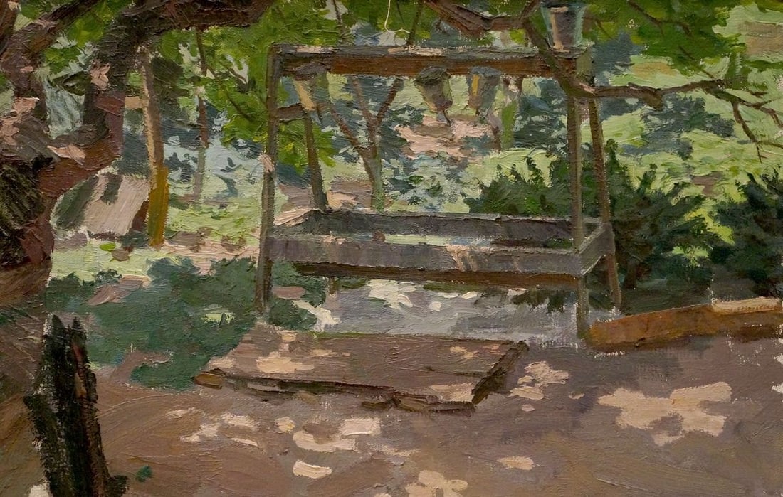 Oil painting In the courtyard Chernikov Nikolay Vladimirovich: NoVerns 1149 *** ABOUT THIS PAINTING *** * TITLE: "In the courtyard" * ARTISTS: Chernikov Nikolay Vladimirovich * SIZE: 44x65 cm/'17.32x25.59 inches' * MEDIUM: oil, canvas * HAND PAINTED: Original pai