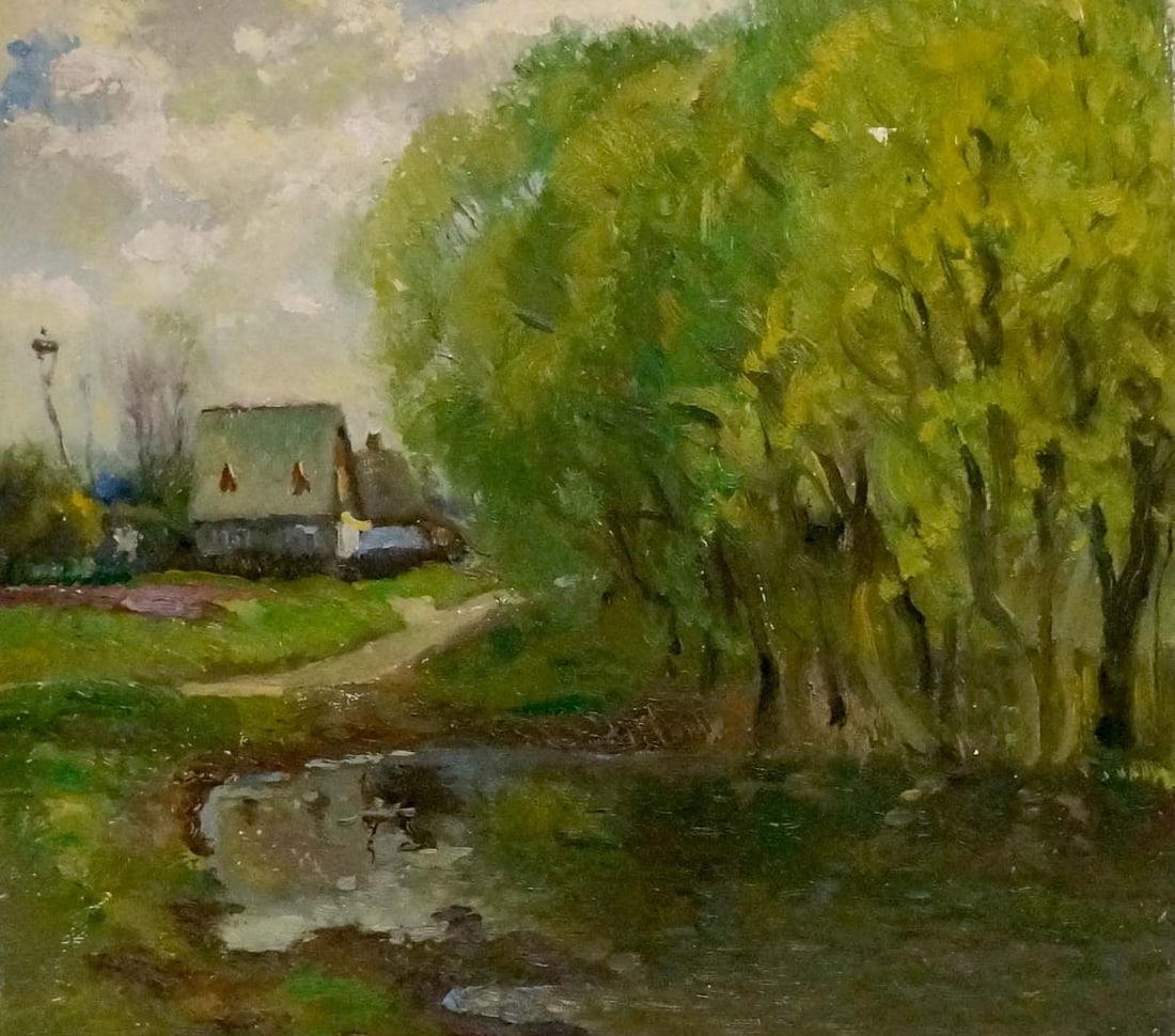 Oil painting Road to the village Mynka Alexander Fedorovich: NoVern 551 *** ABOUT THIS PAINTING *** * TITLE: "Road to the village" * ARTISTS: Mynka Alexander Fedorovich * SIZE: 45x50 cm/'17.71x19.68 inches' * MEDIUM: oil, canvas * HAND PAINTED: Original