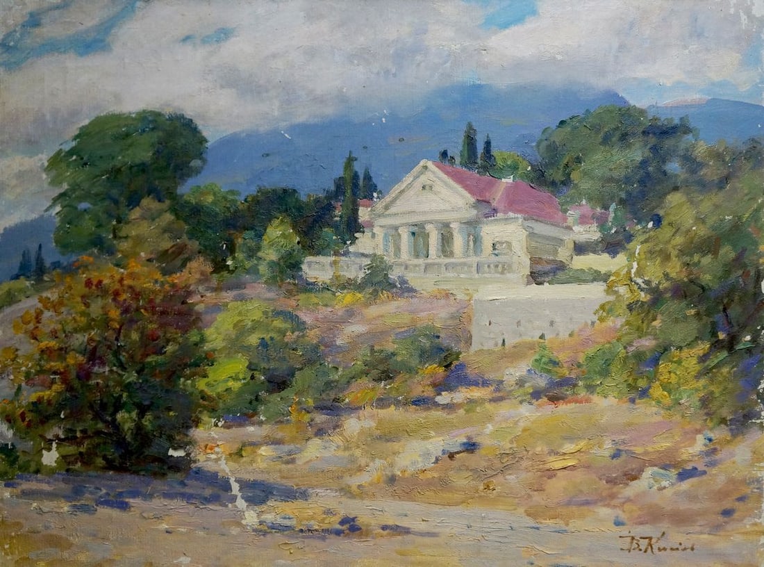 Oil painting Estate Kisel Ivan Gordeevich: NoVern 914 *** ABOUT THIS PAINTING *** * TITLE: "Estate" * ARTISTS: Kisel Ivan Gordeevich * SIZE: 60x80 cm/'23.62x31.49 inches' * MEDIUM: oil, canvas * HAND PAINTED: Original painting from our collect
