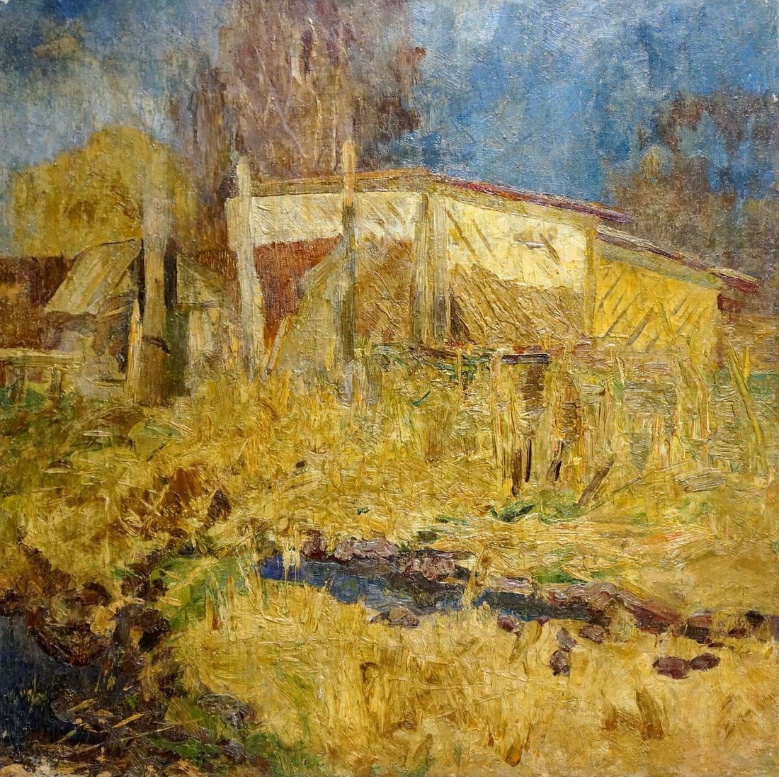 Oil painting The yard: NoVern 951 *** ABOUT THIS PAINTING *** * TITLE: "The yard" * ARTISTS: * SIZE: 70x70 cm/'27.55x27.55 inches' * MEDIUM: oil, canvas * HAND PAINTED: Original painting from our collection * CONDITION: we