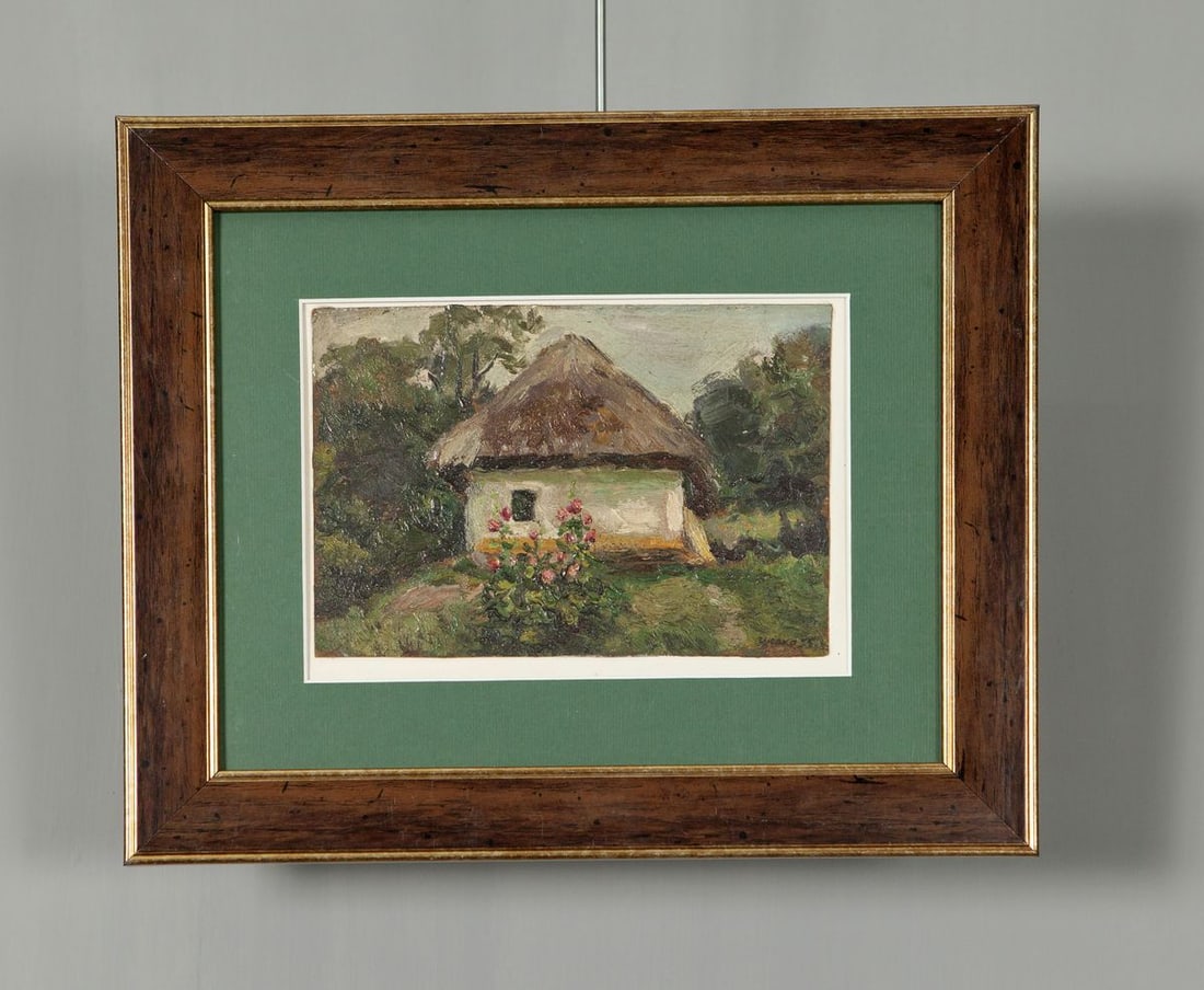 Rural Houses Oil Painting / Soviet Artist Zyupka I.: NoE 461 *** ABOUT THIS PAINTING *** * TITLE: "Rural houses" * ARTIST: Ivan Kirillovich Zyupka * SIZE: 22x27cm/'8,66x10,62 inches' * MEDIUM: oil, cardboard * HAND PAINTED: Original painting from our