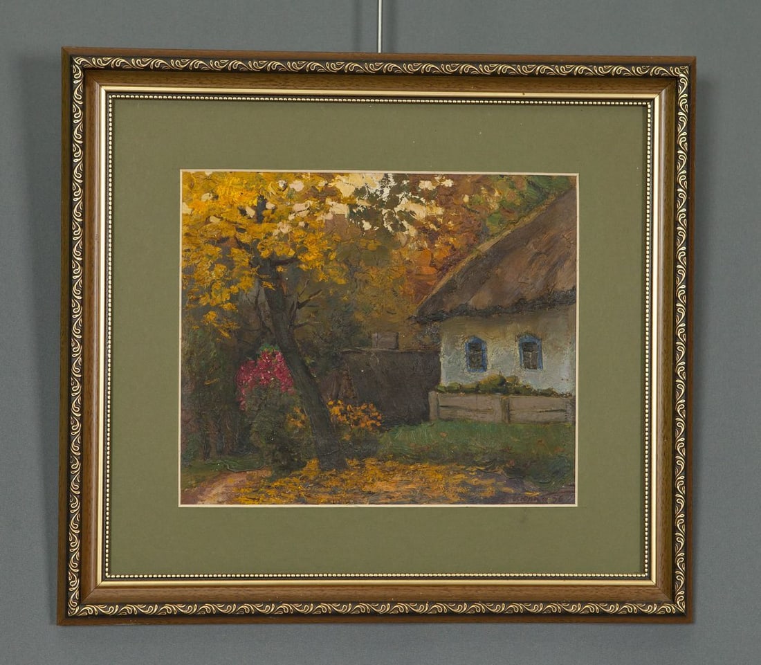 Oil painting Autumn and comfort: NoE 590 *** ABOUT THIS PAINTING *** * TITLE: "Autumn and comfort" * SIZE: 37x41 cm/'14.56x16.14 inches' * MEDIUM: oil, cardboard * HAND PAINTED: Original painting from our collection * CONDITION: we