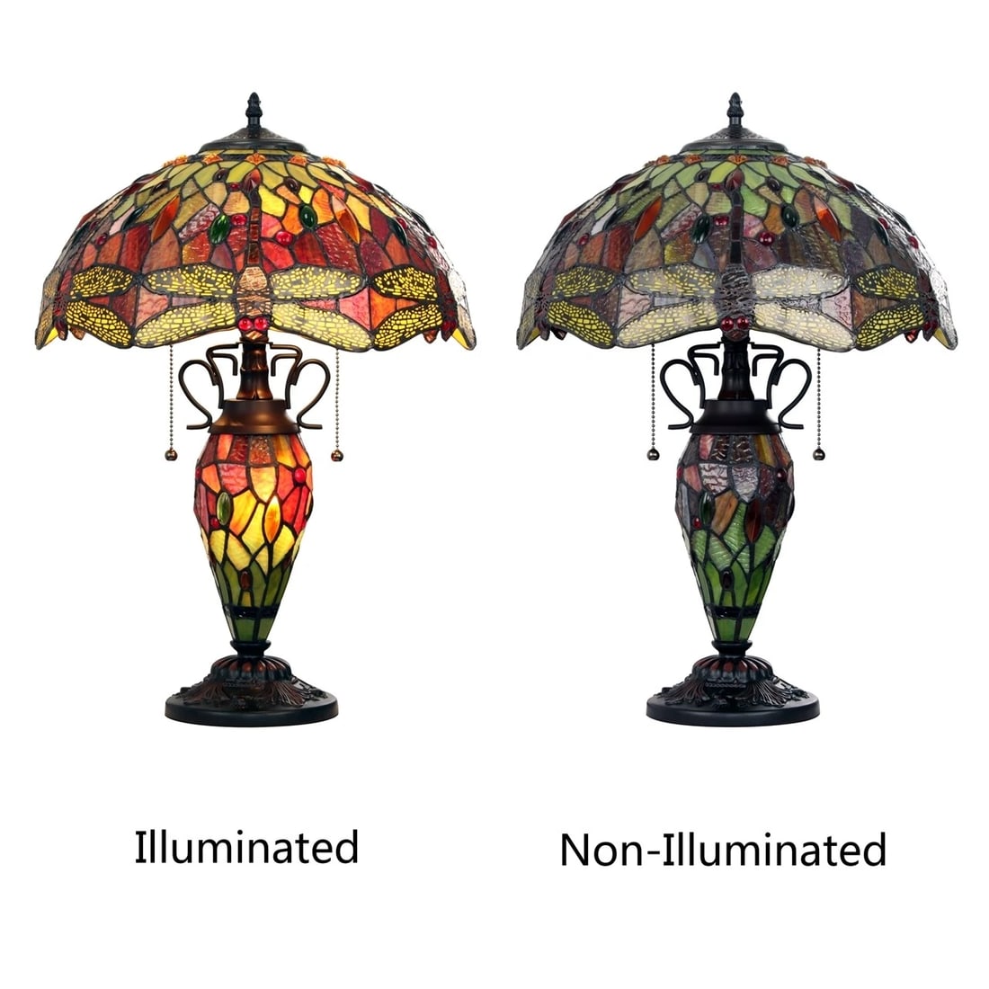 22.44" Stained Glass Dragonfly Lighted Base Table Lamp - 4
