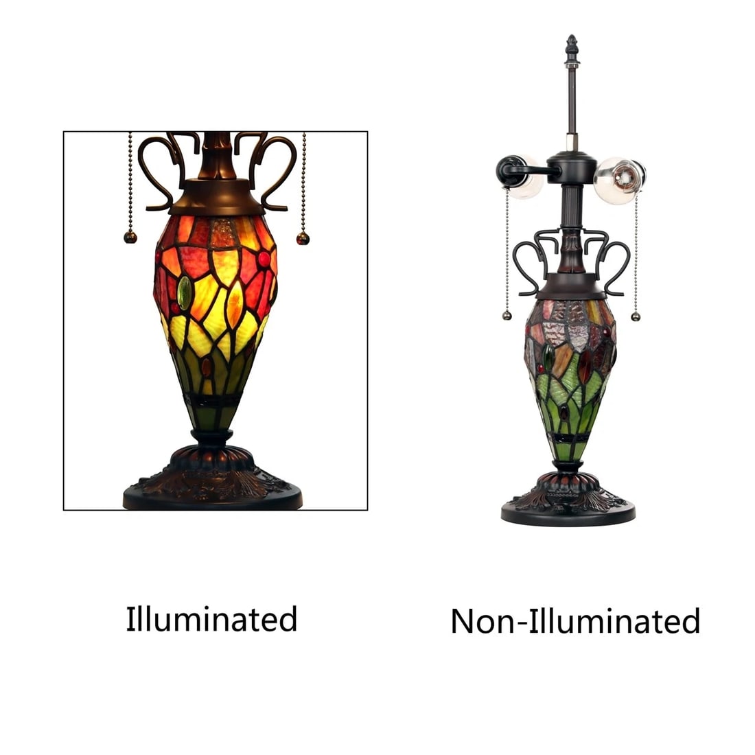 22.44" Stained Glass Dragonfly Lighted Base Table Lamp - 5