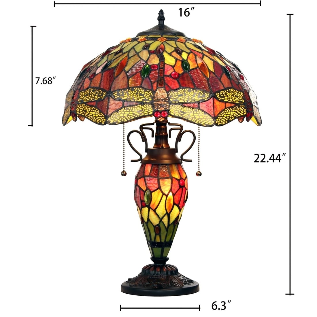 22.44" Stained Glass Dragonfly Lighted Base Table Lamp - 6