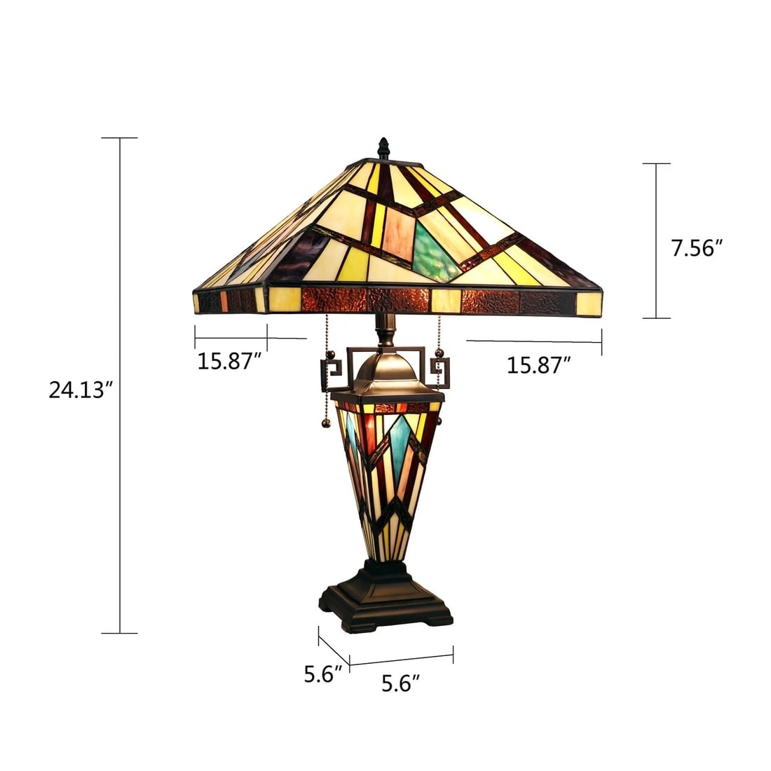 24" 3 light Stained Glass Mission Table Lamp - 7