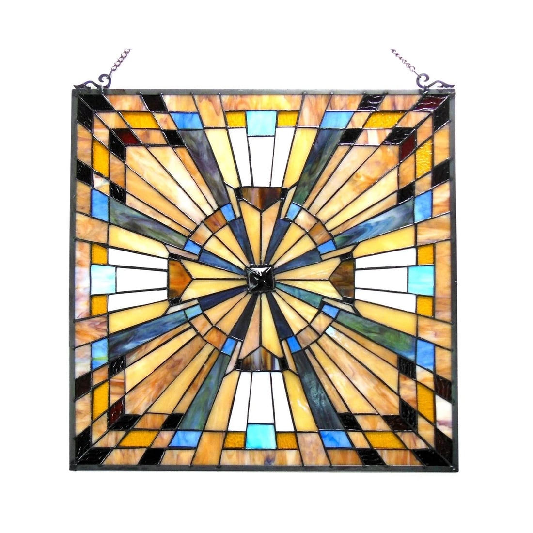 24" Square Mission Stained Glass Hanging Window Panel - 2