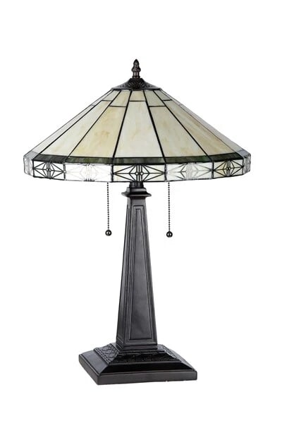 22.6" 2 Light Pull Chain Stained Glass Mission Table Lamp - 2