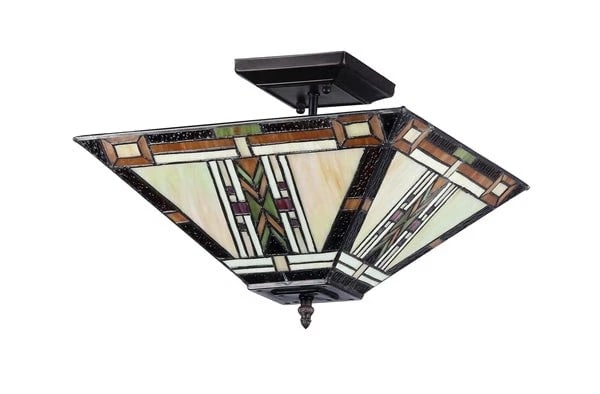 13.86" Mission Stained Glass Semi Flush Ceiling Uplight - 2