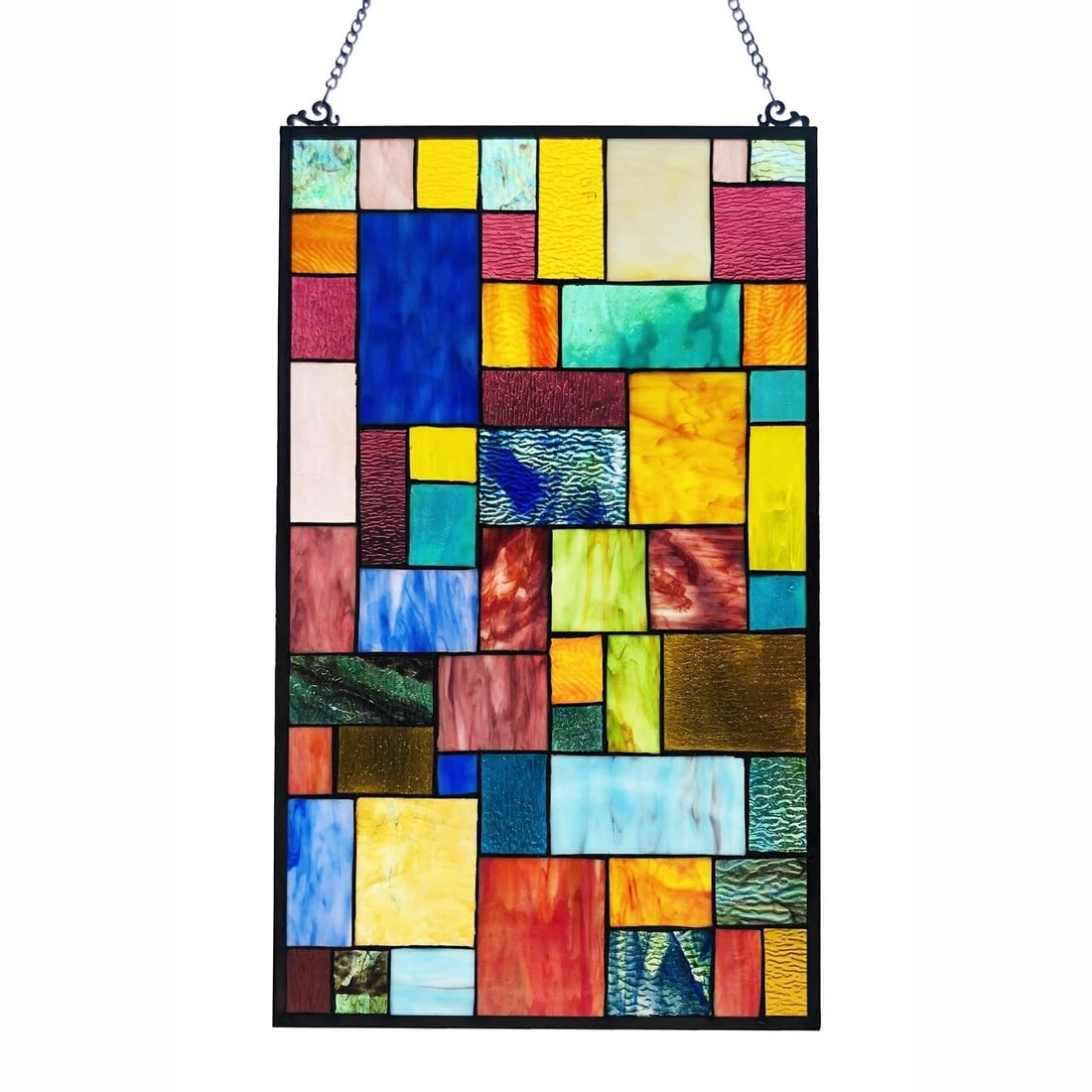 25" Geometric Stained Glass Window Hanging Panel Suncatcher - 2