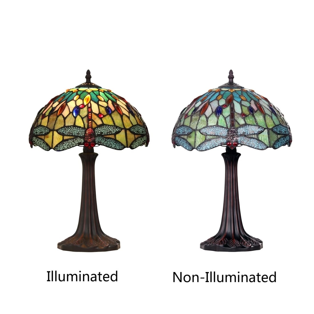 18" Stained Glass Dragonfly Table Lamp - 6