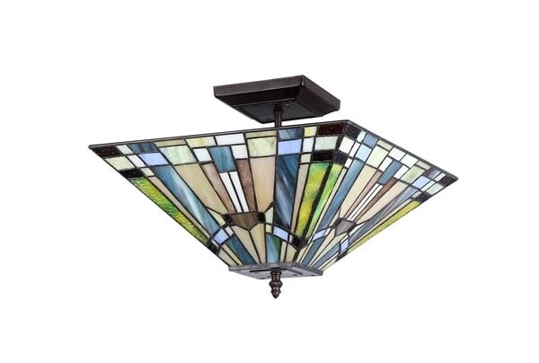 14" Mission Stained Glass Semi Flush Ceiling Uplight - 2