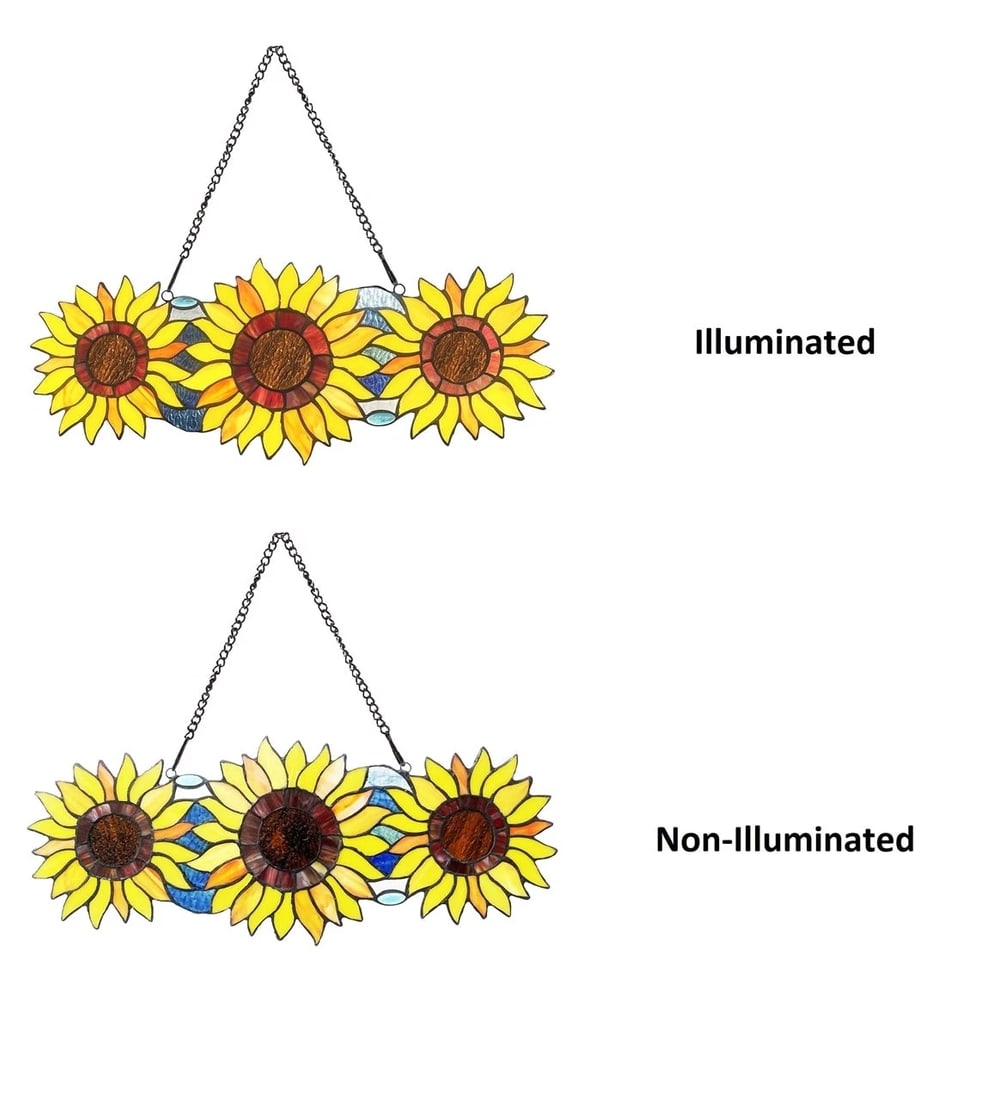 22" Stained Glass Sunflower Window Hanging Panel Suncatcher - 3