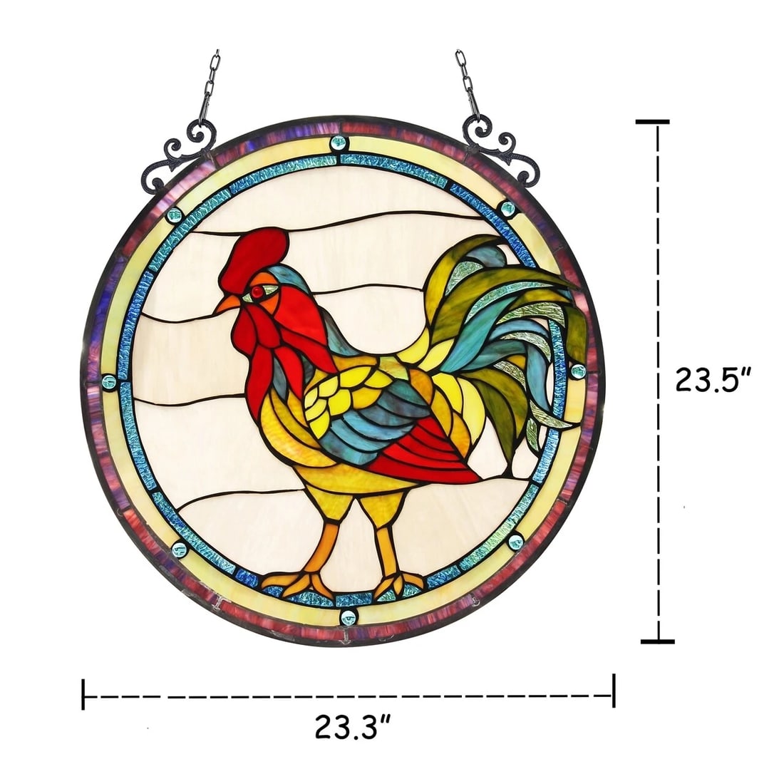 23.5" Round Rooster Stained Glass Window Hanging Panel Suncatcher - 3