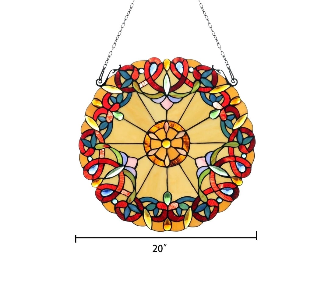 20" Round Stained Glass Window Hanging Panel Suncatcher - 7