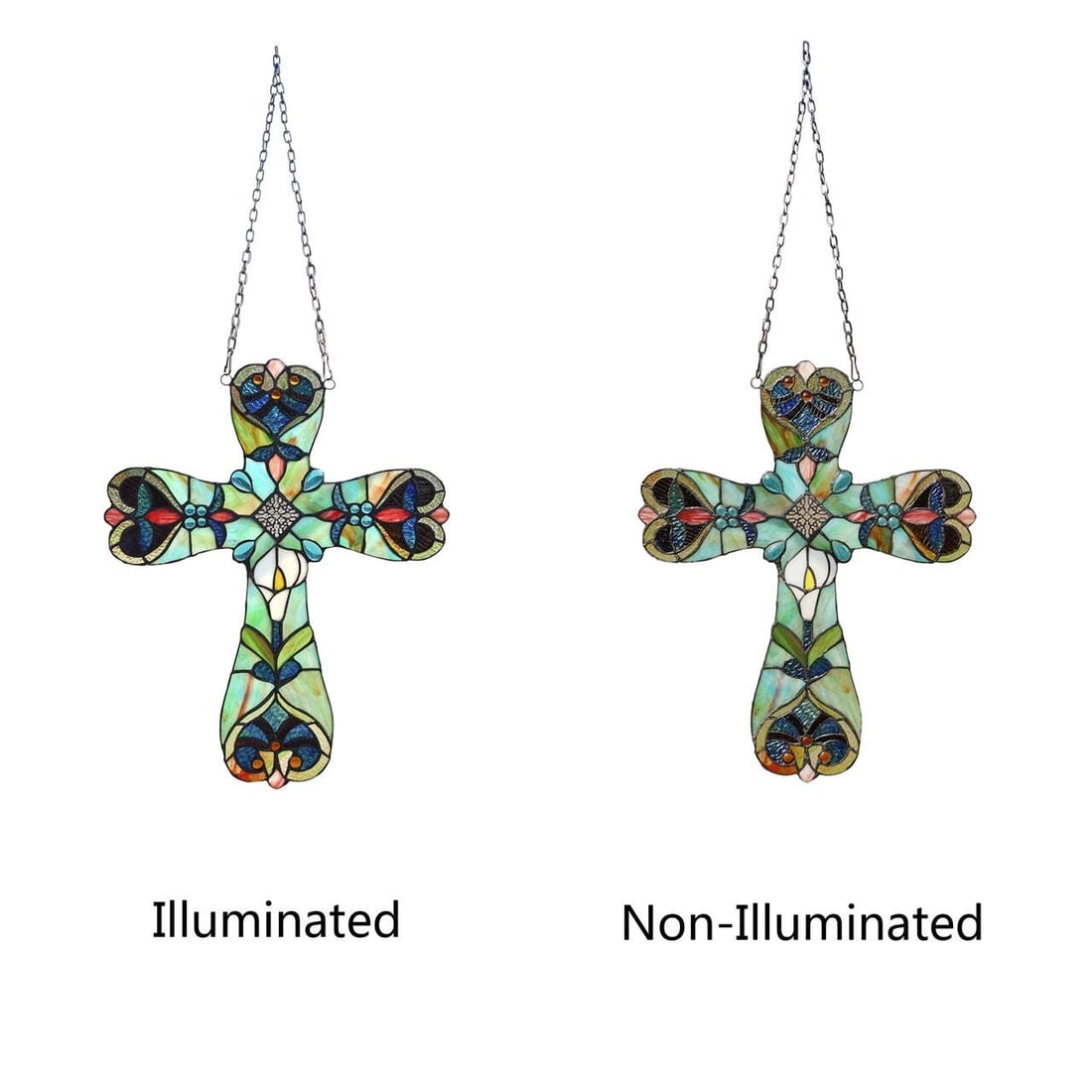20" Stained Glass Cross Window Hanging Panel Suncatcher - 4