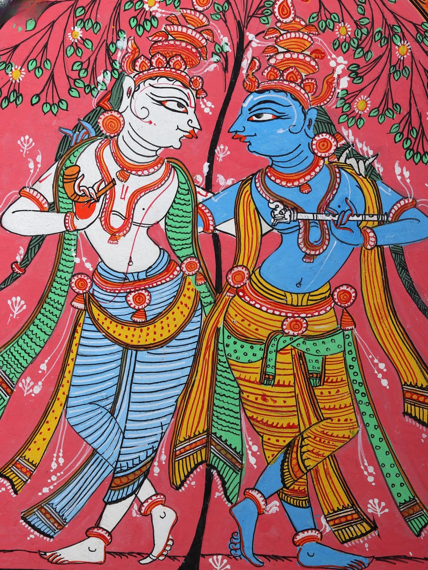 Lord Krishna and Balaram | Pattachitra Painting from Odisha - 2