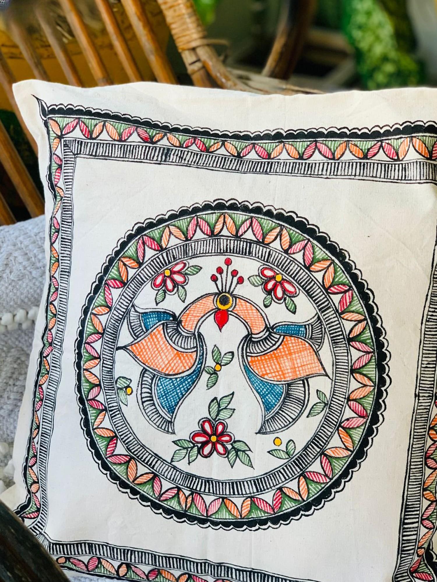 Madhubani Art Work Handpainted Cushion Cover Pure Cotton| Mrunamayee Chandurkar Bakal - 2