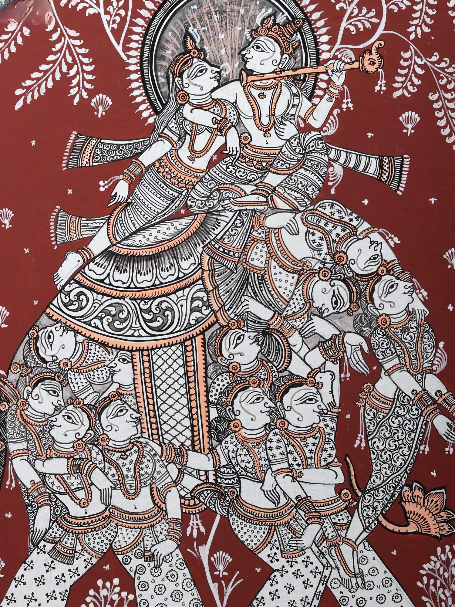 Radha - Krishna Riding on Nari Kunjar | Pattachitra Painting from Odisha - 2