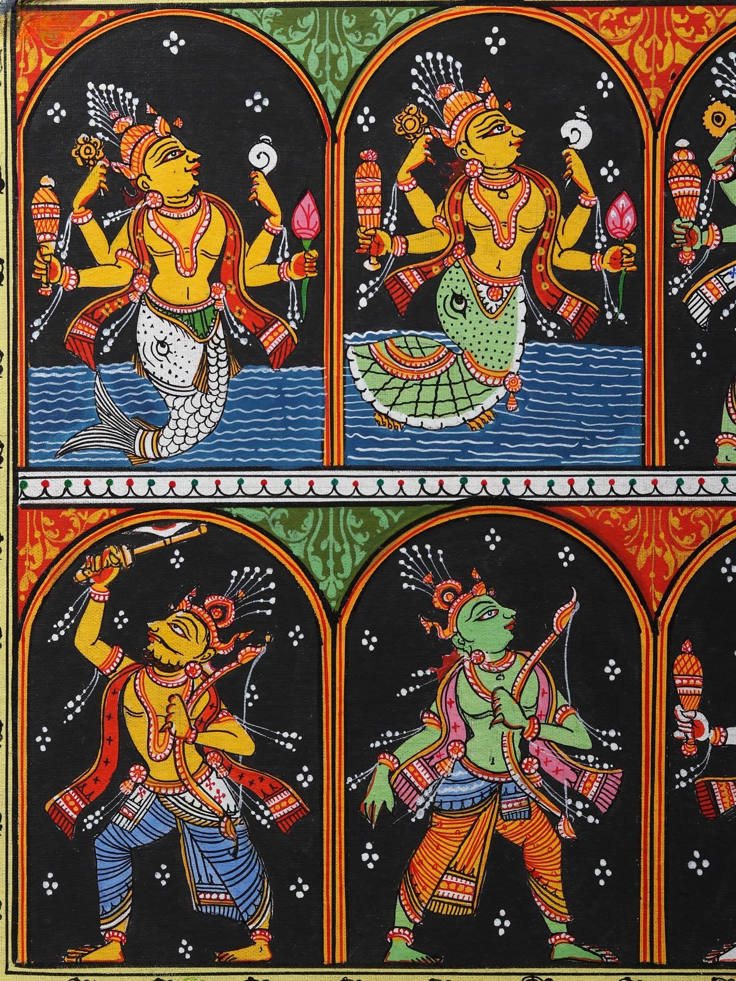 Dashavatara - Ten Incarnations of Lord Vishnu | Pattachitra Painting from Odisha - 2