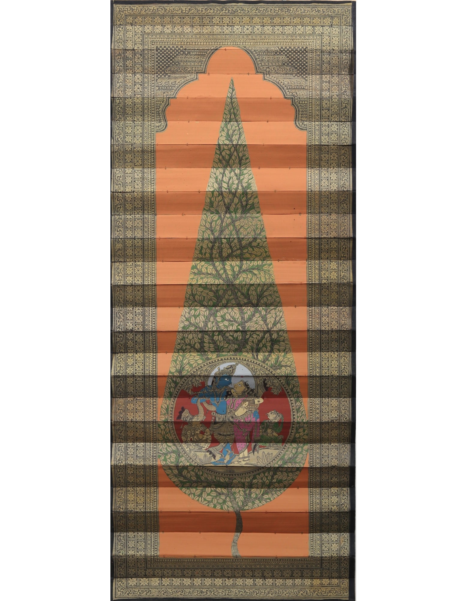 Radha Krishna Inside the Tree | Pattachitra Painting on Palm Leaf: Title: Radha Krishna Inside the Tree | Pattachitra Painting on Palm Leaf Description: Folk Paintings Reserve: $305.00 Shipping: Domestic: Shipping rates are determined by destination International: