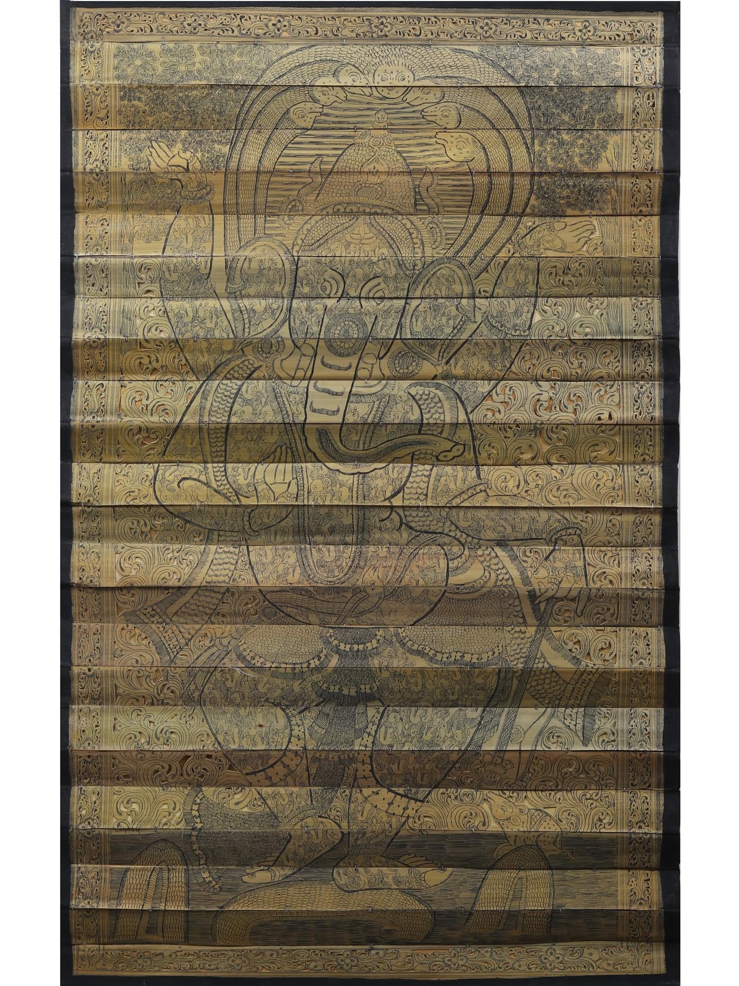 Dancing Lord Ganapati with Small Elephants | Pattachitra Painting on Palm Leaf: Title: Dancing Lord Ganapati with Small Elephants | Pattachitra Painting on Palm Leaf Description: Folk Paintings Reserve: $365.00 Shipping: Domestic: Shipping rates are determined by destination Inte