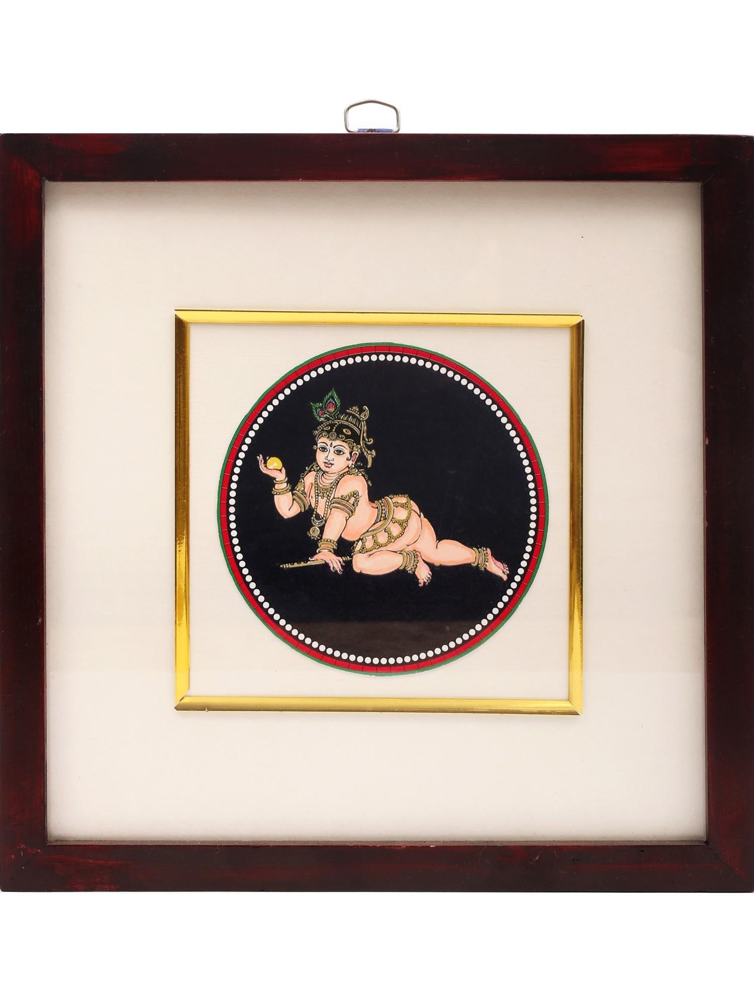 9" Bal Gopal Krishna | Framed Ganjifa Painting: Title: 9" Bal Gopal Krishna | Framed Ganjifa Painting Description: Folk Paintings Reserve: $130.00 Shipping: Domestic: Shipping rates are determined by destination International: Foreign shipping rate