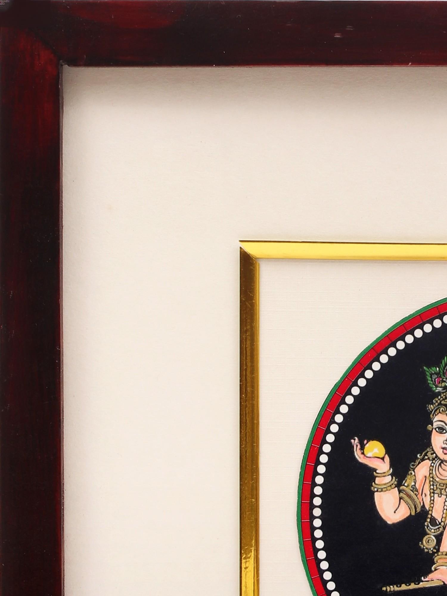 9" Bal Gopal Krishna | Framed Ganjifa Painting - 2
