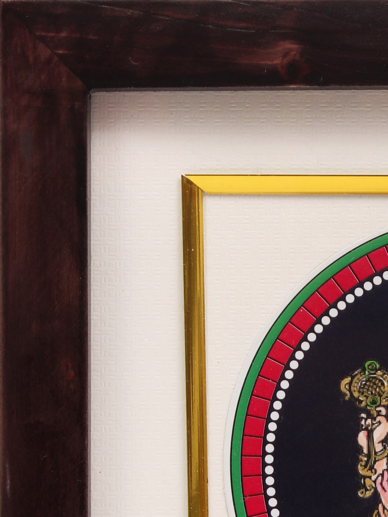 8" Lord Ganesha Seated on Pedestal | Framed Ganjifa Painting - 2