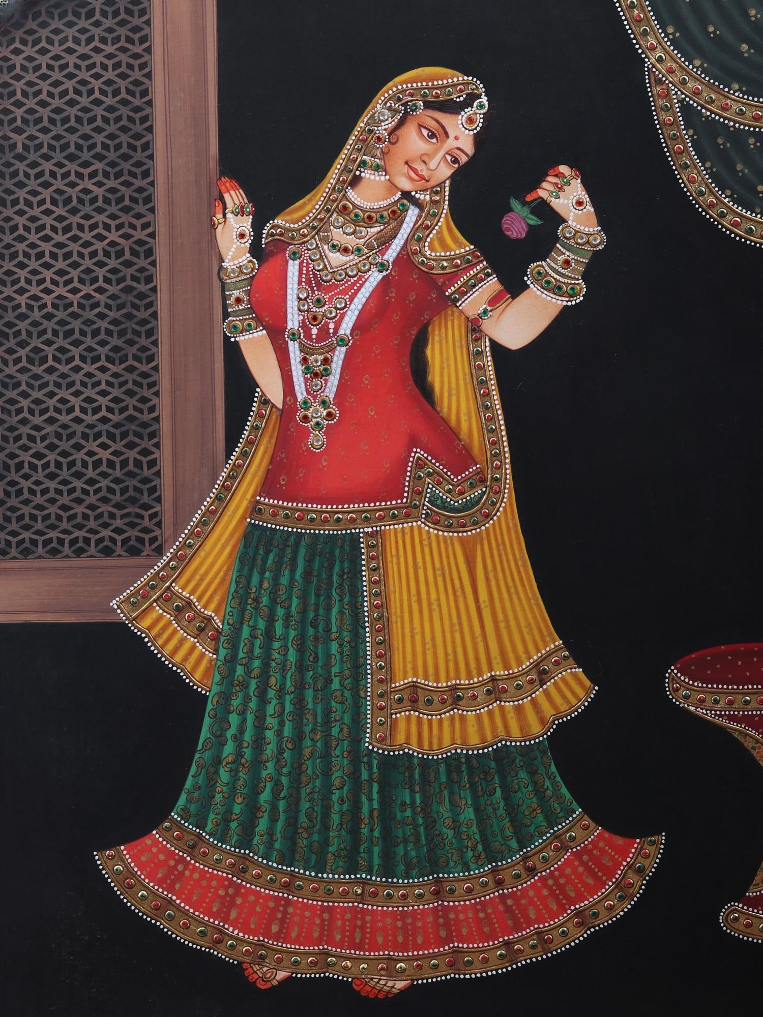 Indian Royal Lady Looking at Rose - 2