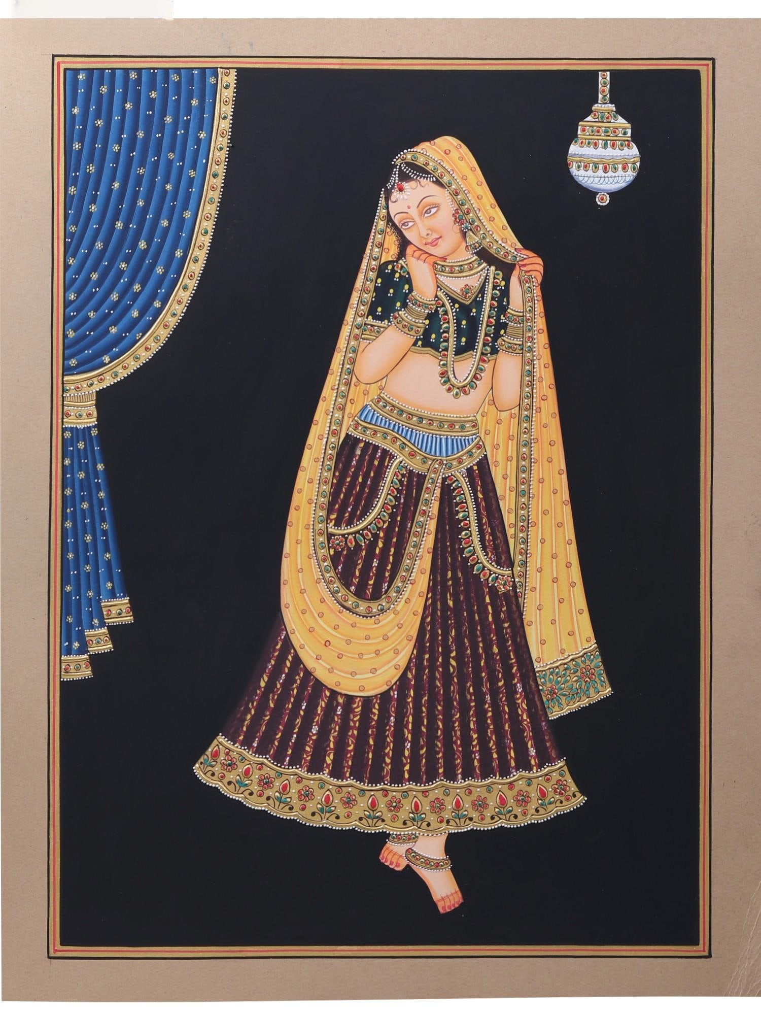 Beautiful Bashful Lady: Title: Beautiful Bashful Lady Description: Mughal Painting Reserve: $160.00 Shipping: Domestic: Shipping rates are determined by destination International: Foreign shipping rates are determined by