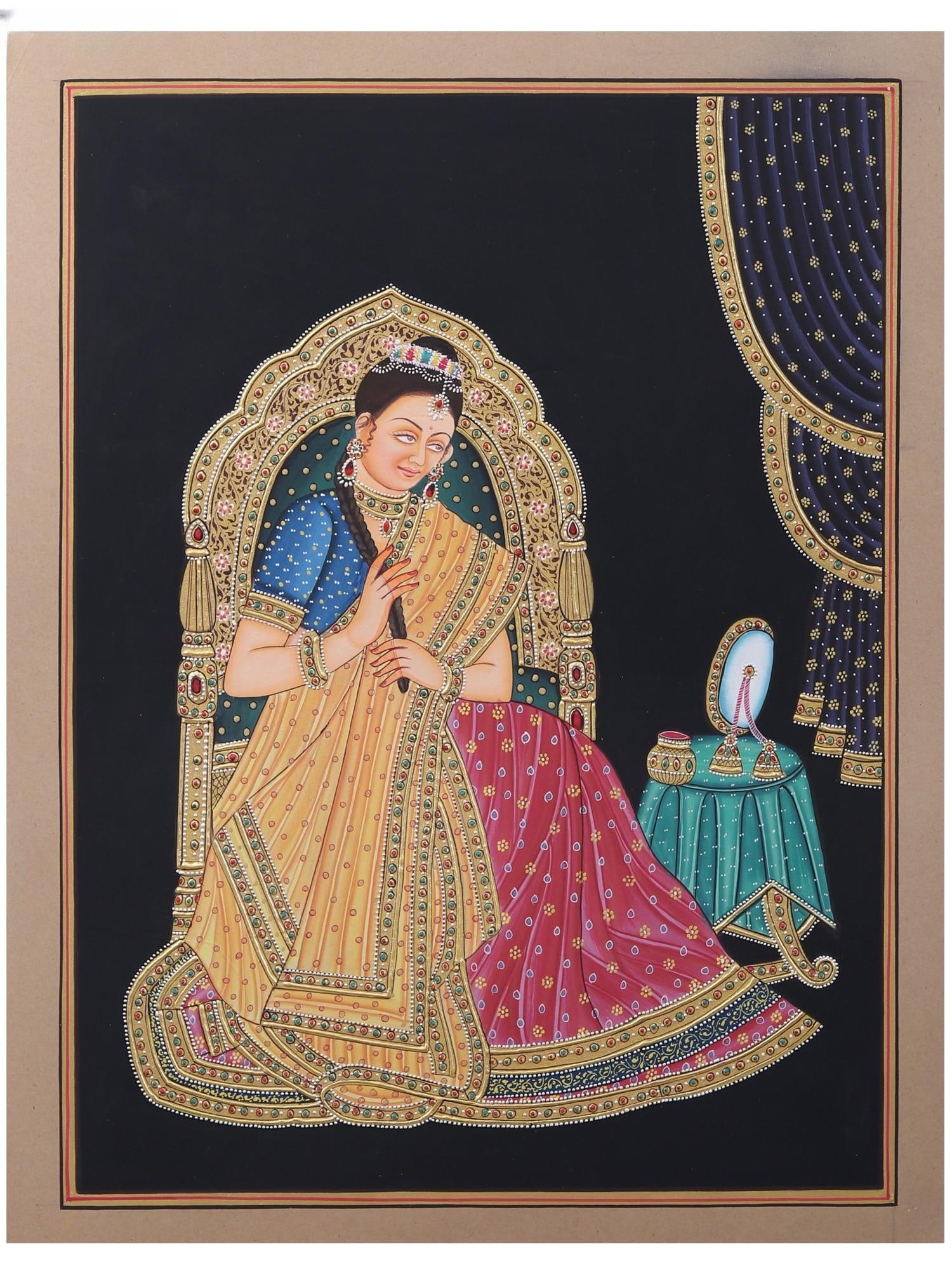 Indian Royal Lady Making Her Choti: Title: Indian Royal Lady Making Her Choti Description: Mughal Painting Reserve: $160.00 Shipping: Domestic: Shipping rates are determined by destination International: Foreign shipping rates are